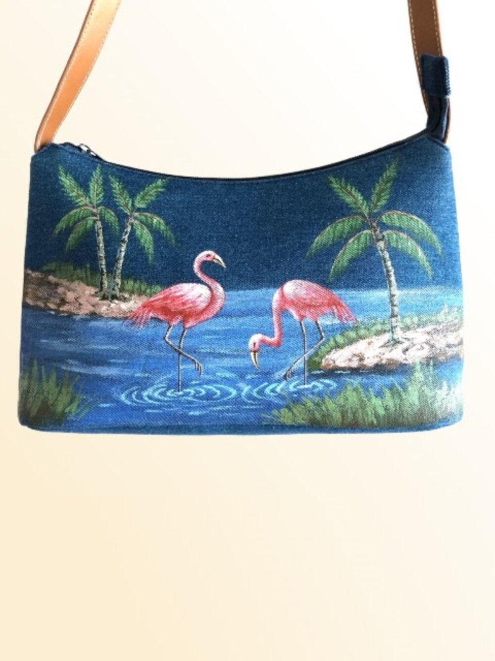 Cappelli Straworld denim flamingo palm tree shoulder bag tropical beach purse